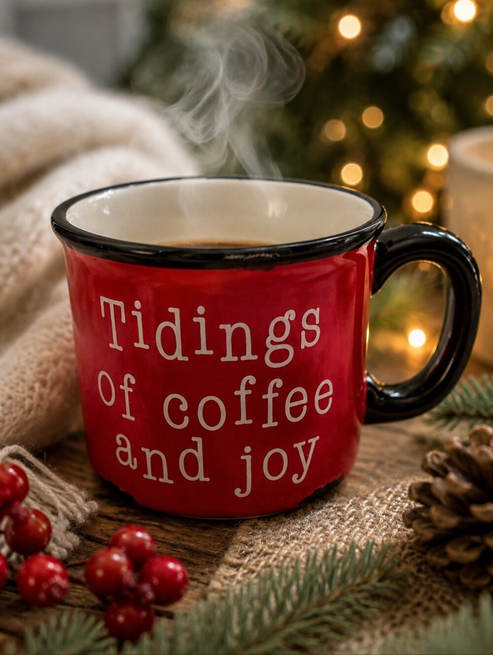 Grasslands Road Tidings of Coffee and Joy Red Ceramic Mug Rustic Farmhouse
